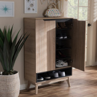 Baxton Studio FLSC00813-Hana Oak/Dark Grey-Shoe Cabinet Fella Mid-Century Modern Two-Tone Oak and Grey Wood Shoe Cabinet